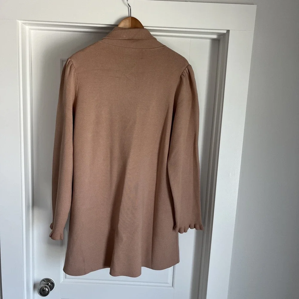 Kate Spade Long Knit Open Cardigan Blazer Sweater XL Ruffle Sleeve Classic Beige